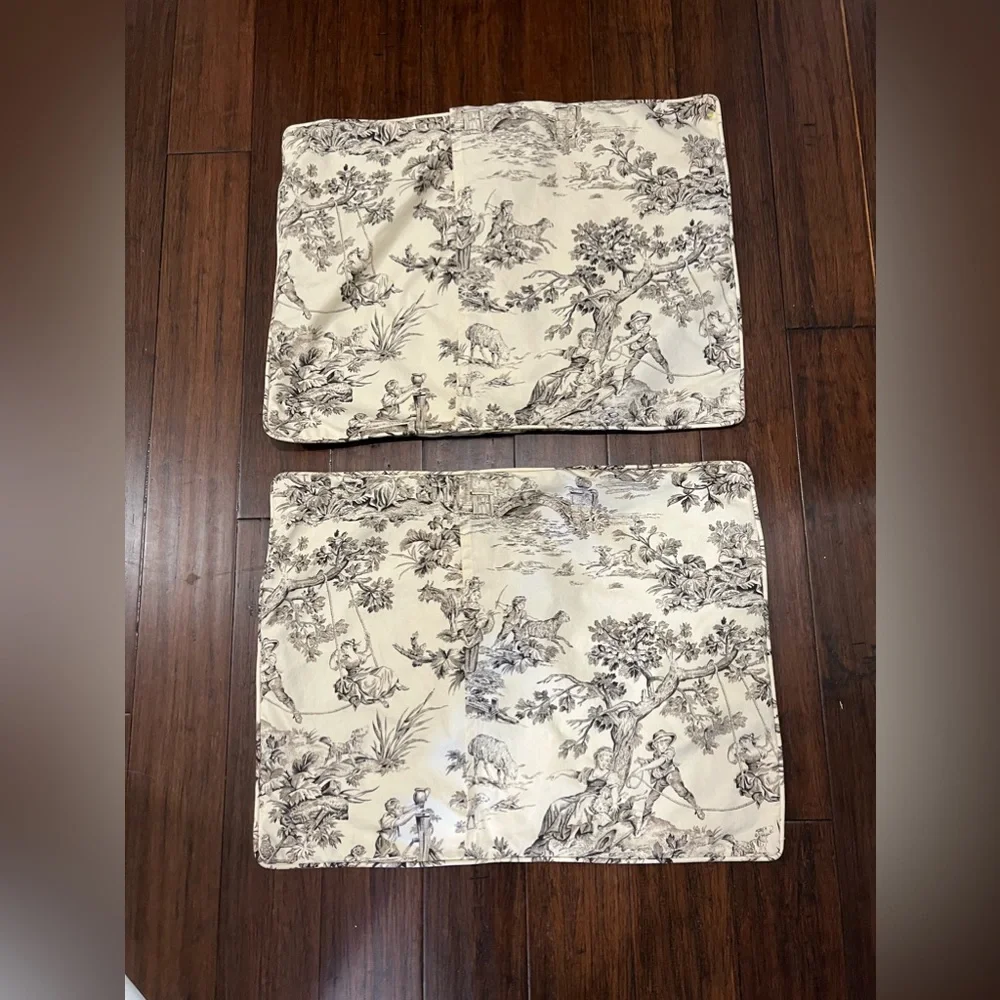 Toile Decorative Pillow Covers in Cream and Black — Classic Scenic Design